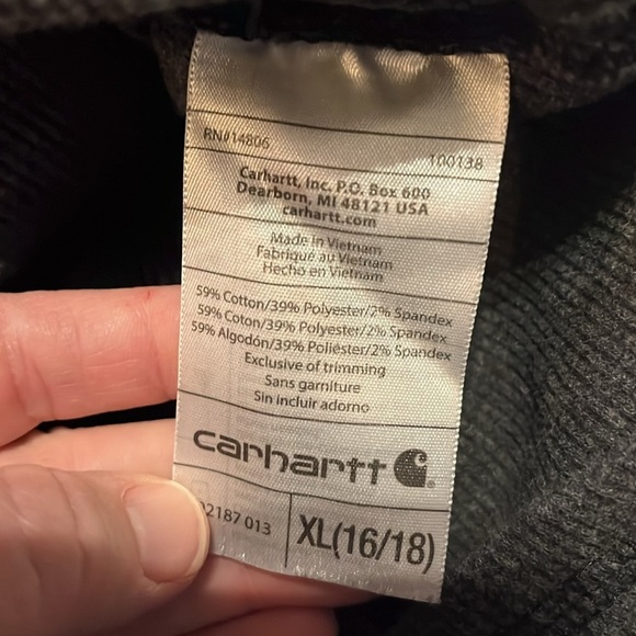 Carhartt-XL(16-18)-charcoal gray-long sleeve, Henley, snap buttons, thermal top. - Picture 7 of 11
